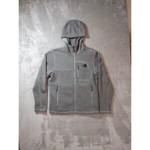 The North Face Jacket Mens M Gray Full Zip Fleece Hooded Outdoor Hiking Gorpcore
